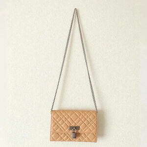 NWOT Kurt Geiger Brixton Quilted Wallet Crossbody Clutch Tan Brown Leather Bag